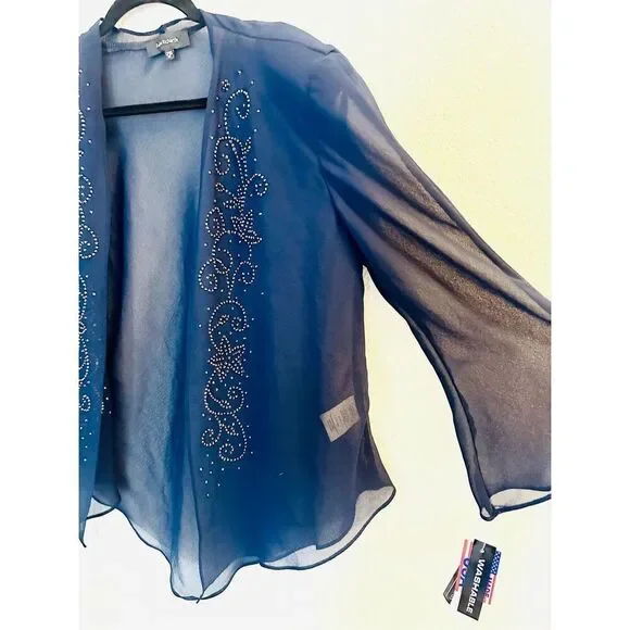 NWT R&M Richards Chiffon Beaded Jacket, midnight blue Size 18 - Picture 5 of 11